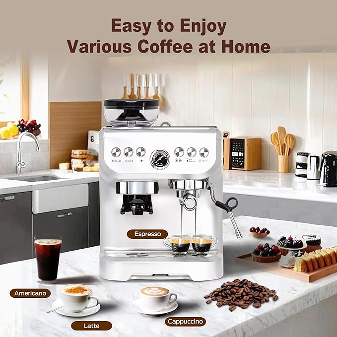 MIROX Espresso Machine 15 Bar, Coffee Maker With Milk Frother Steam Wand, Built-In Bean Grinder, Combo Cappuccino Machine with 70oz Removable Water Tank (ABS high-strength plastic shell)
