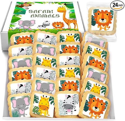 Safari Animal Cookies Theme Individually Wrapped themed Party Favors Baby Shower 24 Pack Bulk for Birthday Party Zoo Jungle Sugar Cookie