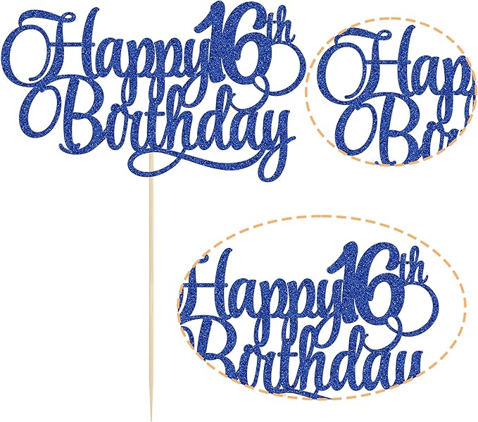 1 Pack Happy 16th Birthday Cake Topper Glitter Number 16 Sixteen Years Old Birthday Cake Pick Decoration for 16th Birthday Celebrating Anniversary Party Supplies Blue