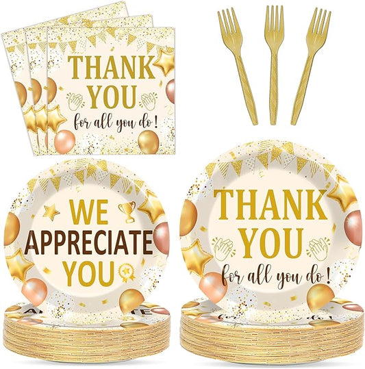 96Pcs We Appreciate You Party Plates and Napkins Employee Staff Appreciation Plates Thank You Theme Party Disposable Thankful Tableware Set for 24 Guests Staff Teacher Doctor Pastor Favors Supplies