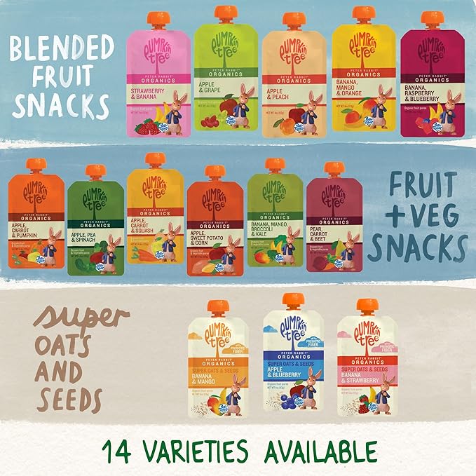 Pumpkin Tree Peter Rabbit Organics, Banana, Mango, and Kale, 4 Squeeze Pouch, Mango, Broccoli & Kale, 4.4 Ounce (Pack of 10)