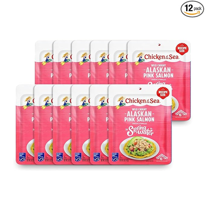 Chicken of the Sea Alaksan Pink Salmon in Spring Water, 5 Ounce Packets (Pack of 12), Wild Caught