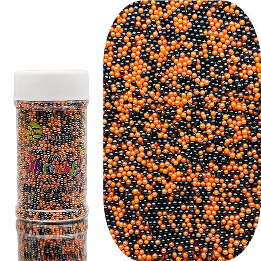 SE Si&Moos Nonpareil Sprinkles, 2mm Black and Orange Mini Edible Pearls Orange and Black Sprinkles for Cake Decorating Halloween Cookie Decorations Wedding Shower Party Christmas Holiday Supplies 3.5 OZ
