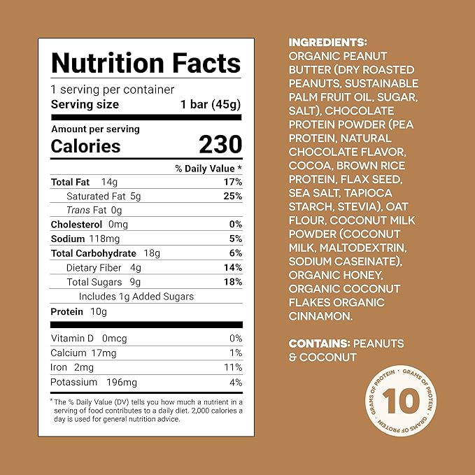 FROPRO Plant Protein Snack Bars - Plant Based Protein Bars, All-Natural, Gluten, Dairy, & Soy Free, High Protein Bars with Low Calories | Coconut, 12 Pack