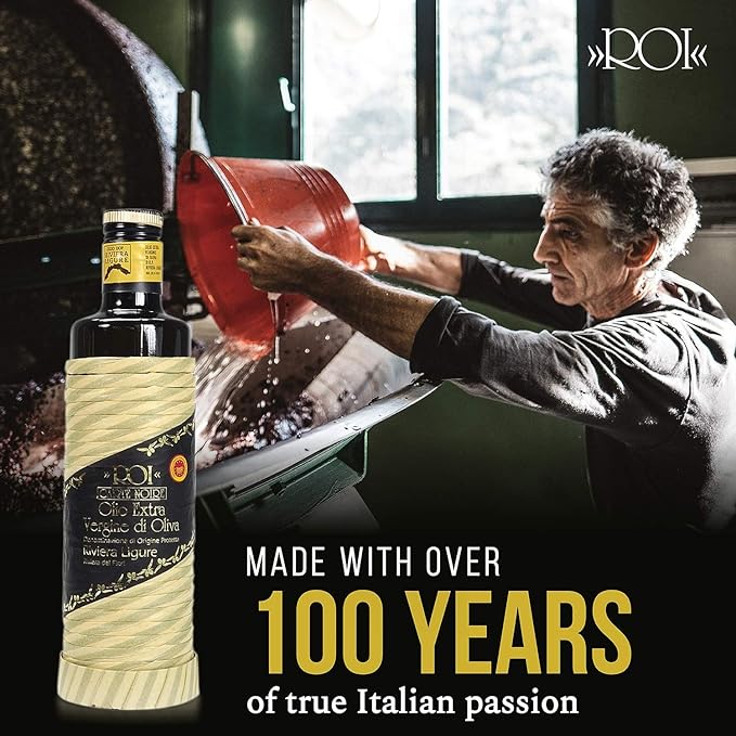 ROI Italian Extra Virgin Olive Oil - Made From Ligurian Taggiasca Oilves - High Polyphenol - DOP Certified - Fresh Cold Pressed in Italy - Low Acid - NO PESTICIDES NO GMO - 16.9 fl oz 500ml