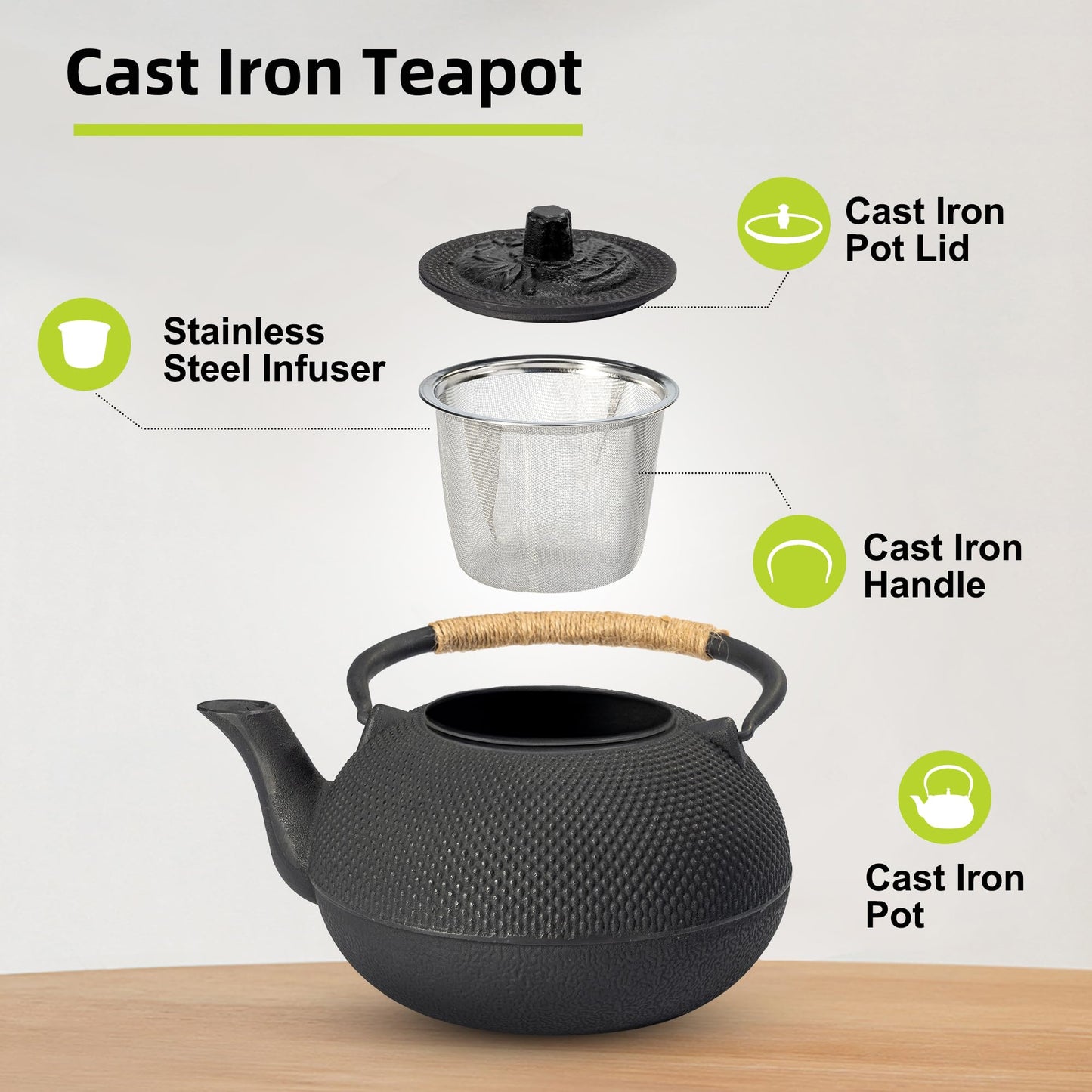 suyika Japanese Tetsubin Cast Iron Teapot Tea Kettle pot with Stainless Steel Infuser for Stovetop