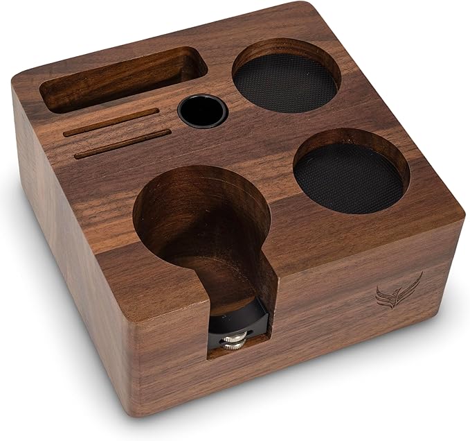 58.5mm Espresso Barista Kit ??Walnut Espresso Press Tool Tamper, Espresso Distributor, Tamping Box, Dosing Funnel, Puck Screens, and WDT Tool