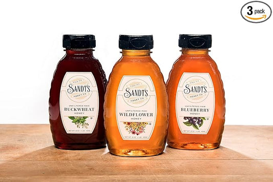 Sandt's Unfiltered Raw Honey Varietal Bundle - Buckwheat, Wildflower and Blueberry (3 LBS)