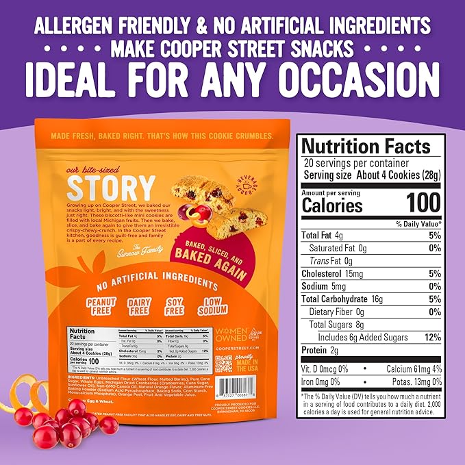 Cooper Street Twice Baked Mini Biscotti Italian Style Cookies - 5 Pound of Orange Cranberry Gourmet Cookies Ideal With Coffee Or Tea | Peanut and Dairy Free Low Sodium Breakfast or On-The-Go Snack