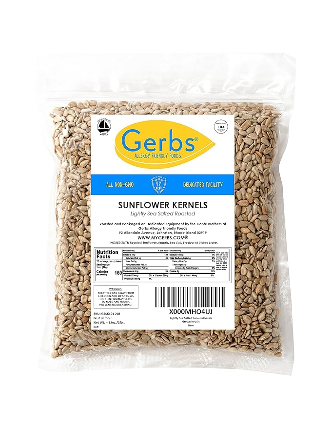 Lightly Sea Salted Sunflower Seed Kernels by Gerbs - 2 LBS - Top 11 Food Allergen Free & Non GMO - Premium Dry Roasted Seeds – COG USA