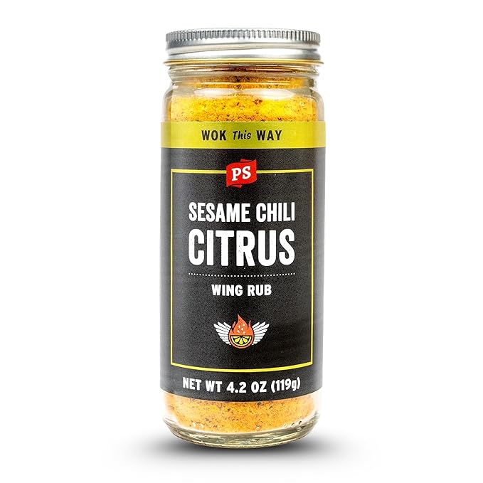 PS Seasoning Sesame Chili Citrus Wing Rub - Zesty Korean Seasoning Dust with Sesame, Gochugaru Chili, Citrus - Chicken Wing Dry Rub & Topping for Poultry, Turkey, Pork, Veggies, Popcorn & Dips, 4.2oz
