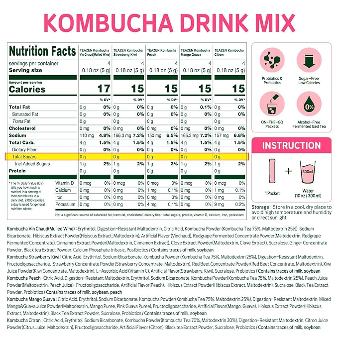 TEAZEN Kombucha Tea 40 Sticks & Apple Cider Vinegar Powder 10 Sticks