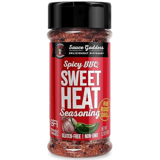 Sauce Goddess - Spicy BBQ Sweet Heat Spice Shaker - Barbeque Rub with Brown Sugar, Garlic, and Sweet Seasonings for Cooking - 5.2 oz