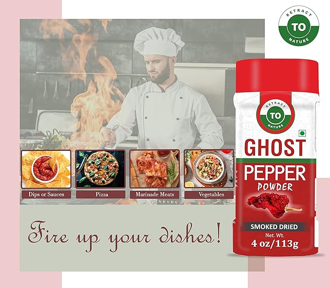 Ghost Pepper Powder (Bhut Jolokia Chili) ??4 oz/113 gm, 100% Pure, Smoked, Hottest & Spicy Chili Powder, Add Unique, Delicious, Complex and Smoky Flavor to Your Favorite Dishes