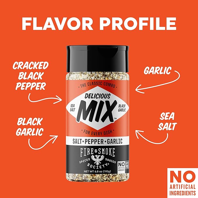 Fire & Smoke Society The Delicious Mix All Purpose Seasoning | BBQ Rubs for Smoking and Grilling | Chicken, Pork, Burgers, Steaks, Fish, Veggies | M 6.8 oz