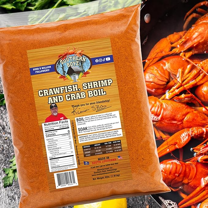 Southern Boyz Seasonings Cajun Seafood Boil, 4 Pound Bulk Sack (No MSG Blend - Seasons 35-40 Pounds Crawfish, 45 Pounds Shrimp or 6-8 Dozen Crabs)