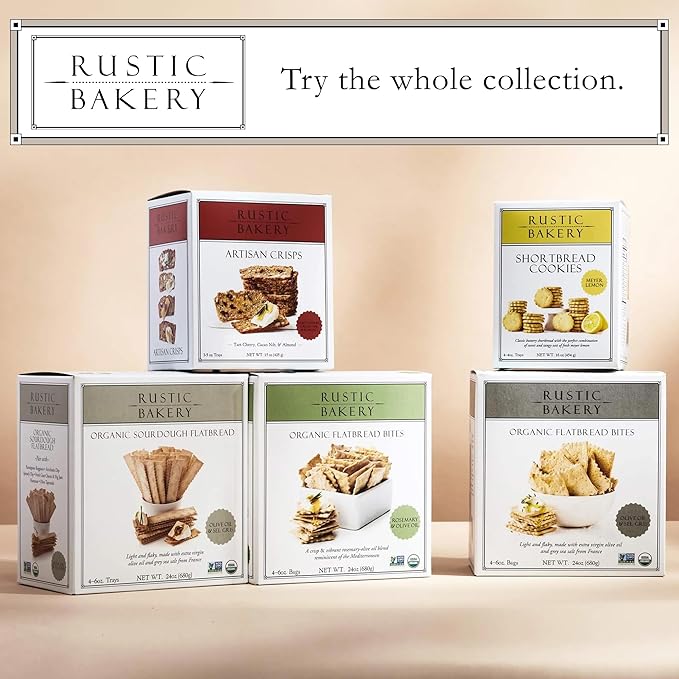 Rustic Bakery Handmade Sourdough Flatbread Cracker Bites - Rosemary & Olive Oil - Rosemary Charcuterie Crackers for Cheese Platters or Snacking - Made in California - Pack of 4, 6 Oz Bags