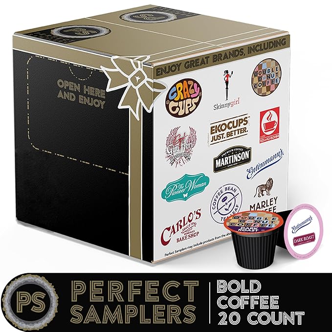 Perfect Samplers Coffee Pods Variety Pack, Bold and Dark Roast Coffee, Single Serve Cups for Keurig K-Cup Machines - Robust Assortment, 20 Count