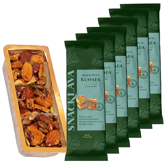 Snacklava Kunafa Mixed Nuts - 6 Pack (3 Pieces per Pack) - No Artificial Ingredients, Colors or Preservatives