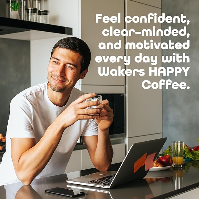 Wakers HAPPY Coffee supports energy, focus, anti-aging, and metabolism. Made in the USA with natural ingredients and Keto-friendly. Reminding you to wake up happy!