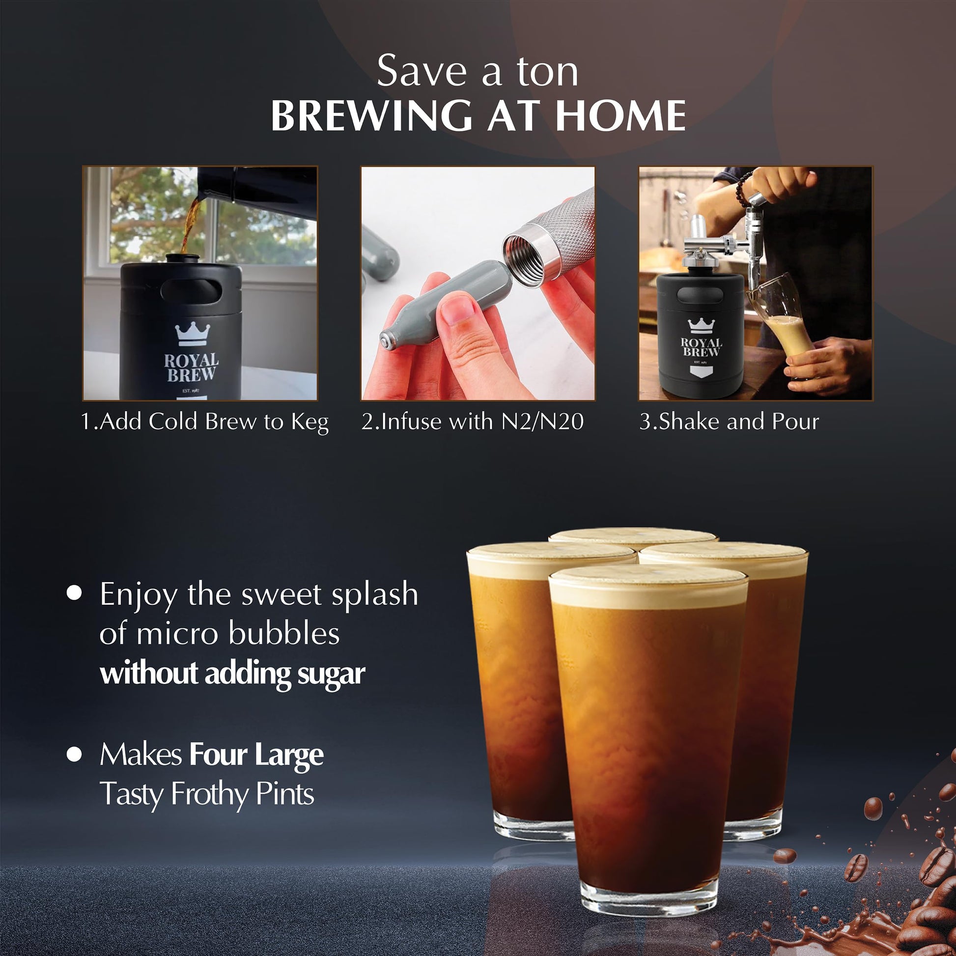 The Original Royal Brew Nitro Cold Brew Coffee Maker - Gift for Coffee Lovers - 64 oz Home Keg