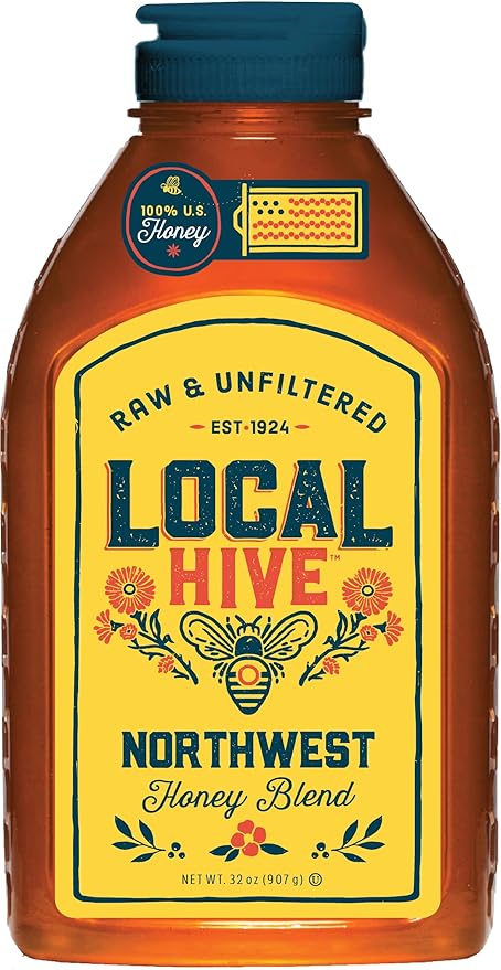 Local Hive Northwest Raw Unfiltered Honey – 32oz, 100% Pure US Honey, Sourced from American Bees and Beekeepers - Natural Sweetener, Ideal for Tea, Baking, and Cooking