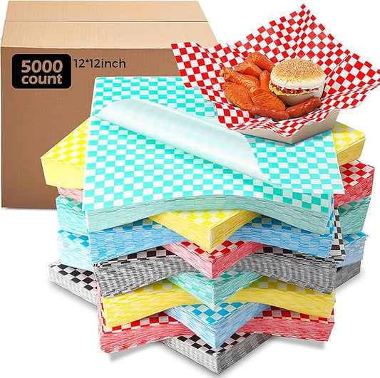 Sieral 5000 Sheets Sandwich Wrap Sheet 12 x 12 Inch Wax Paper Bulk Fast Food Basket Liners