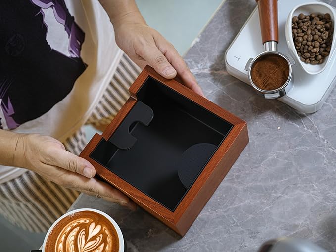 58mm Espresso Knock Box Set ??Rosewood Tamping Station Organizer & Coffee Grounds Bin | Professional Espresso Accessories for 58mm Portafilter Machines