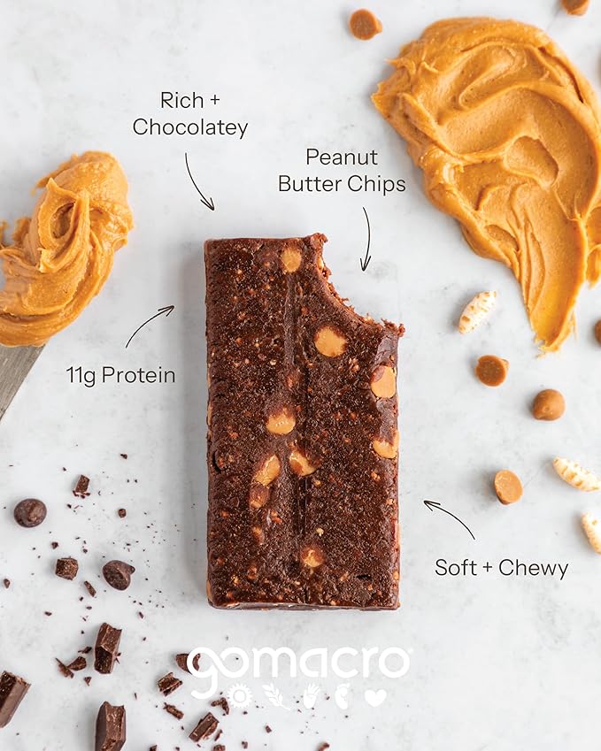 GoMacro MacroBar Organic Vegan Protein Bars - Double Chocolate + Peanut Butter Chips (2.3 Ounce Bars, 12 Count)