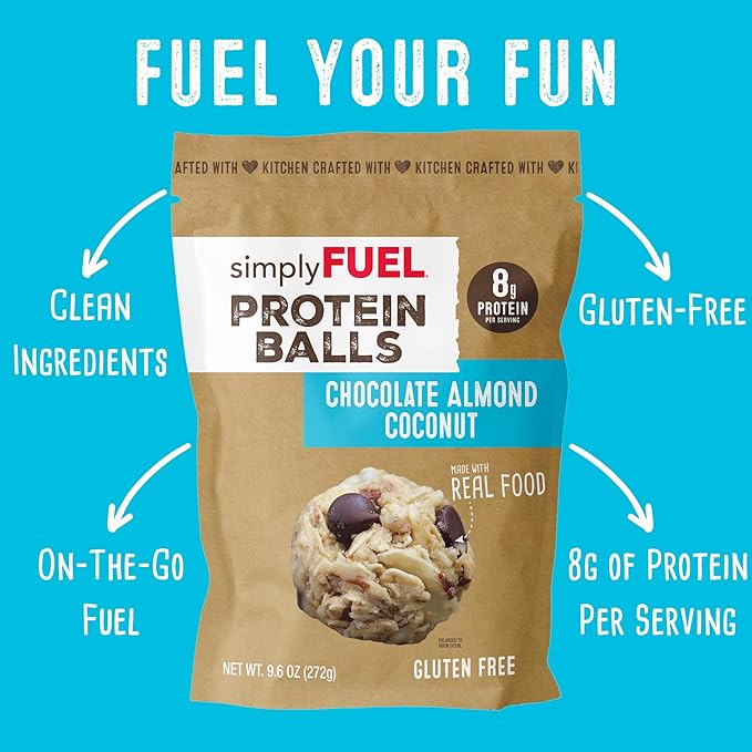 simplyFUEL Whole Food Protein Balls with Probiotics - Chocolate Almond Coconut Snacks - 8g Protein Snack - Gluten Free Energy Balls