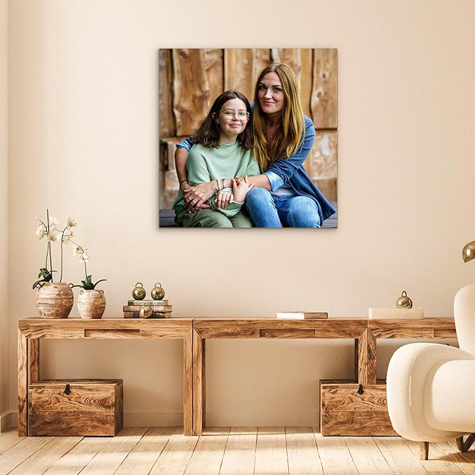 Custom Canvas Prints with Your Photos- Personalized Print Canvas Pictures, Custom Wall Art Gift for Living Room, Bedroom, Wedding Family Baby Pets Framed 12 x 12 inche