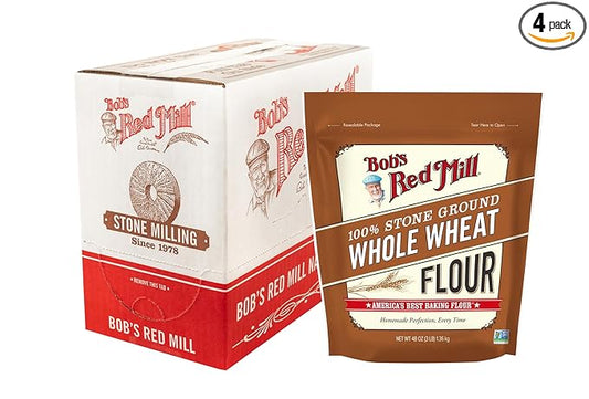 Bob's Red Mill Whole Wheat Flour, 3 Pound (Pack of 4) - Whole Grain, Non-GMO, Vegan