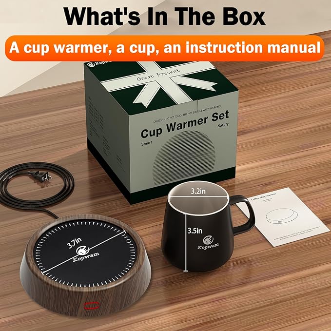 Coffee Mug Warmer & Kepwam Mug Set, Electric Coffee Cup Warmer for Desk with 6H Auto Shut Off, 3 Temperature Settings Smart Coffee Warmer for Heating Coffee, Beverage - Best Present Ideas for Dad Mom