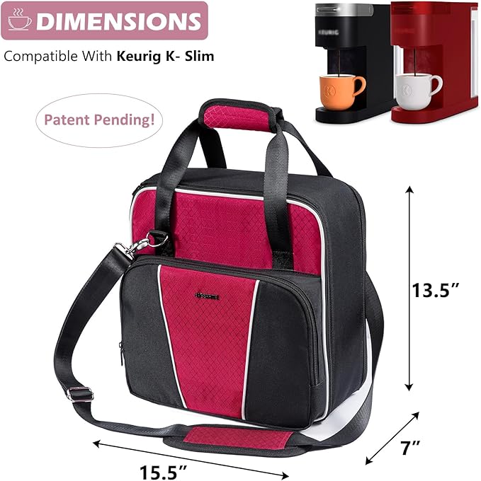 BAGSPRITE Travel Coffee Maker Bag for Keurig K-Slim, Single Serve Coffee Brewer Carrying Case, Portable Travel Coffee Maker Storage Case with Pockets for K-Cup Pods (Full Open Design Patent Pending)