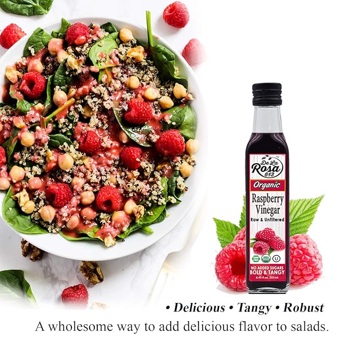 De La Rosa Organic Vinegar Gift Box, Raspberry, Pomegranate & White Balsamic Vinegar, Vegan, Kosher, Non-GMO & Gluten Free, Great for Salad Dressing, Marinades & More, 8.45 Oz (Pack of 3)