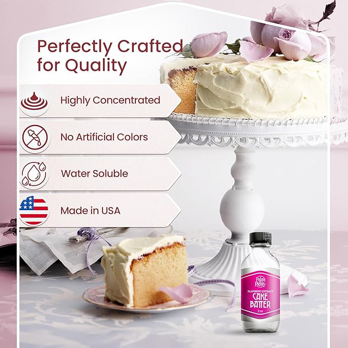 Palm and Plenty Cake Batter Extract - Flavoring for Candy, Baking, and Drinks - Food-Grade Oil for Baked Goods, Desserts, Frostings, and Fillings, Keto-Friendly - 2 Oz Plastic Dropper Bottle - Made in USA