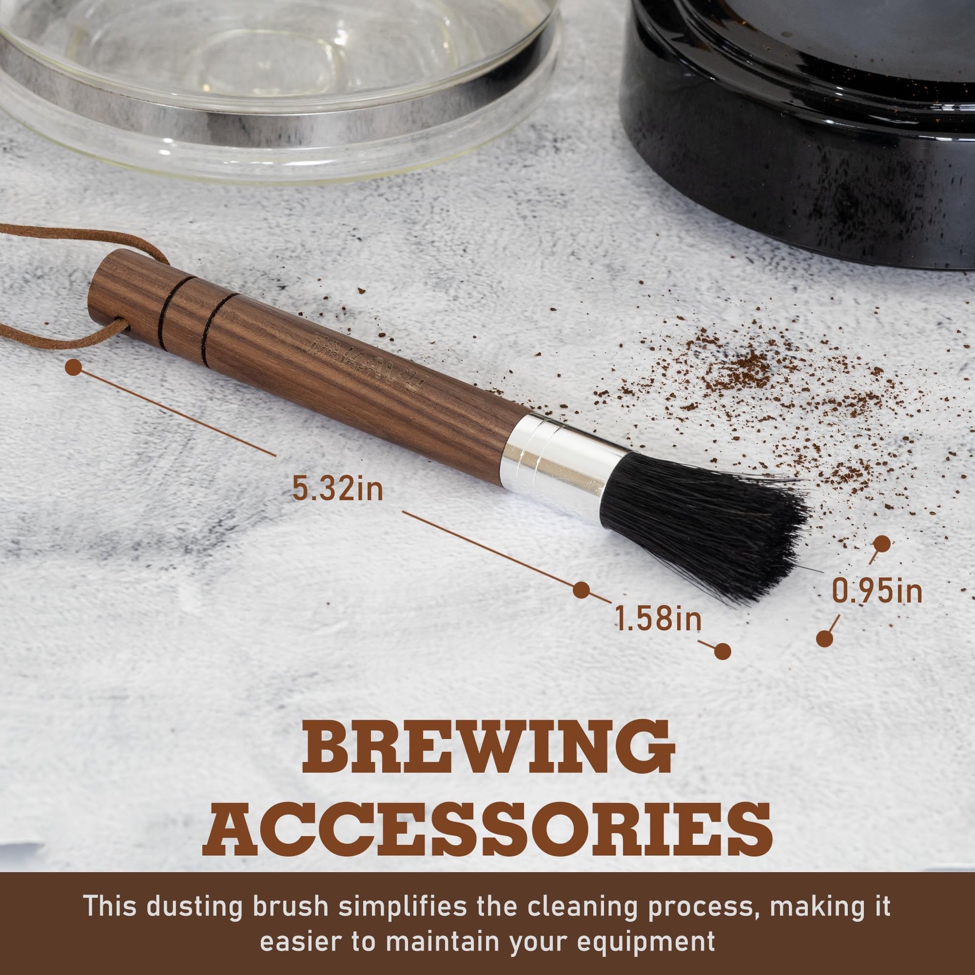 TAKAVU Coffee Grinder Brush, Natural Boar Bristle, Espresso Barista Cleaner