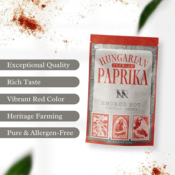 Premium SMOKED HOT Hungarian Paprika Powder (4 oz) - Non-GMO - Vibrant Deep Red Color - Origin: Szeged Region, Hungary - Authentic Seasoning Spice in Resealable Bag by MEROPS