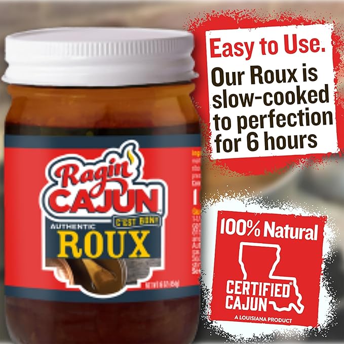 Ragin' Cajun Authentic Roux - 16 oz Jar, No MSG - Louisiana Cajun Base for Gumbo, Stews & Gravies, Easy to Use