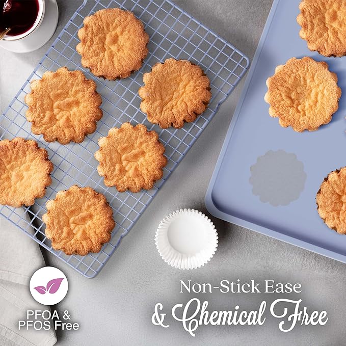 3 Cookie Sheets for Baking + Cooling Rack, Non Stick Baking Sheet Set with Cookie Cooling Rack - Half/Quarter/Jelly Roll Pan with Wire Rack, Sheet Pan Set of 3, Non Toxic Baking Sheets for Oven.