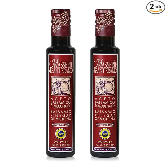Italian Aged Balsamic Vinegar of Modena, Made in Italy, Aceto Balsamico di Modena IGP - Masserie di Sant'Eramo - 8.45 Fl Oz (Pack 2)