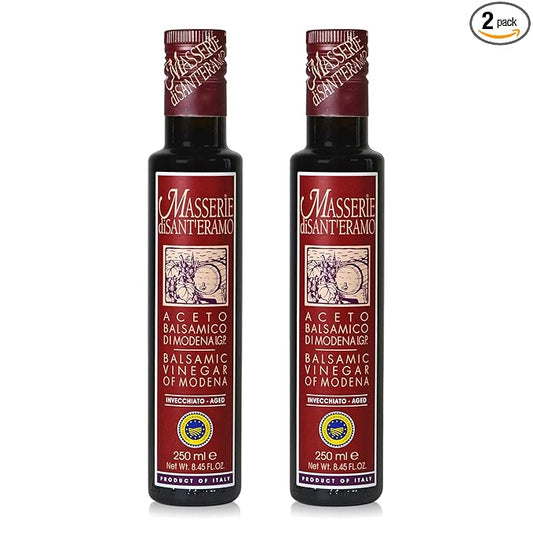 Italian Aged Balsamic Vinegar of Modena, Made in Italy, Aceto Balsamico di Modena IGP - Masserie di Sant'Eramo - 8.45 Fl Oz (Pack 2)
