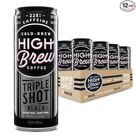 High Brew Coffee | Lightly Sweetened Cold Brew Iced Coffee with Pure Cane Sugar – 225 mg Natural Caffeine, Patiently Brewed, Never Heated. Low-Acid, Ready-to-Drink | 8 oz Can (Triple Shot Black)