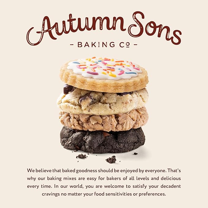 Autumn Sons Baking Co. Gluten Free Cookie Mix Variety Pack. Sugar Cookie, Chocolate Chunk, Double Chocolate Chunk & Oatmeal Cinnamon. Vegan Plant Based Baking Mix. Free From 11 Common Allergens. 9.3 oz (Pack of 4)