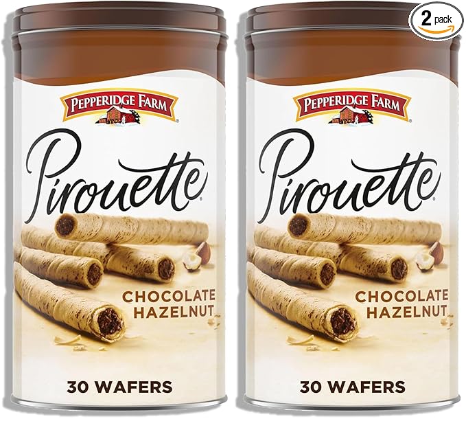 Pepperidge Farm Pirouette Cookies, Chocolate Hazelnut Créme Filled Wafers, 13.5 Oz Tin (Pack of 2)