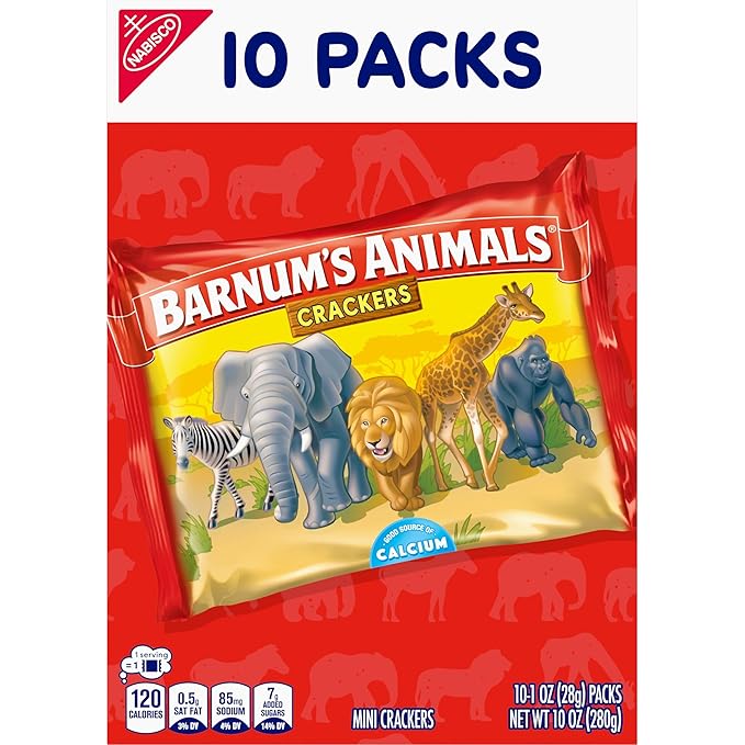 BARNUM'S Original Animal Crackers, Kids Snacks, 10 Snack Packs (Pack of 2)