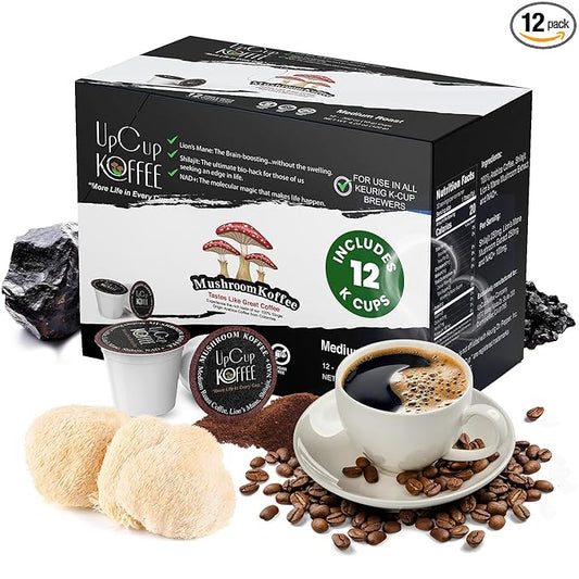 UpCup Koffee Functional Mushroom Coffee K Cups - 100% Arabica Coffee Beans with Lions Mane, NAD+, &