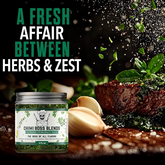 Chimi Boss Chimichurri Original Sauce, 9 fl oz – Authentic Argentinian Green Herb Sauce with Fresh Parsley, Garlic & Spices – All Natural Marinade & Topping – Made in USA