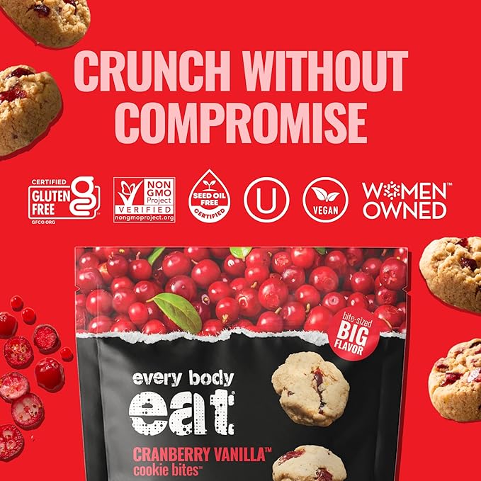 Every Body Eat Crunchy Cookie Bites, Gluten & Dairy Free, Vegan, School Lunch Snacks, (5.5 Ounce (Pack of 3), Cranberry Vanilla)