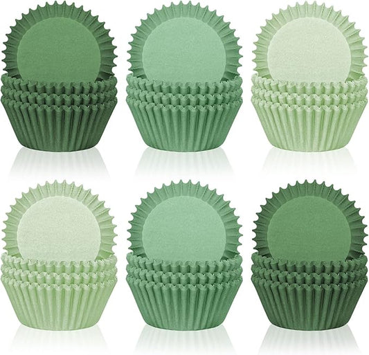 Whaline 600Pcs Green Cupcake Liners Sage Green Dark Green Light Green Baking Cups Gradient Green Wedding Cupcake Wrappers for Wedding Bridal Baby Shower Birthday Party